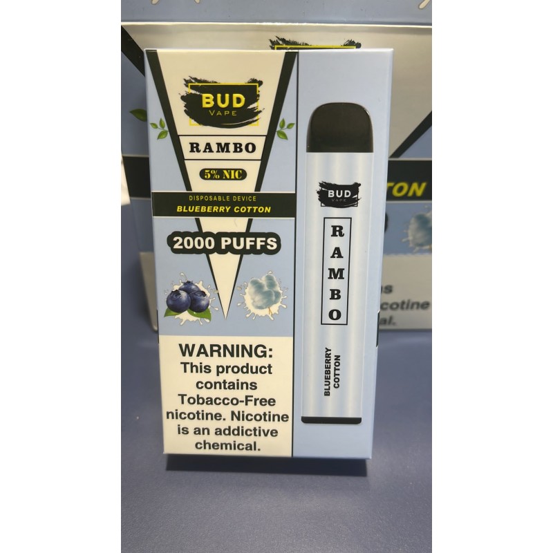 Bud Vape RAMBO Blueberry Cotton 2000 puffs [CLEARANCE]